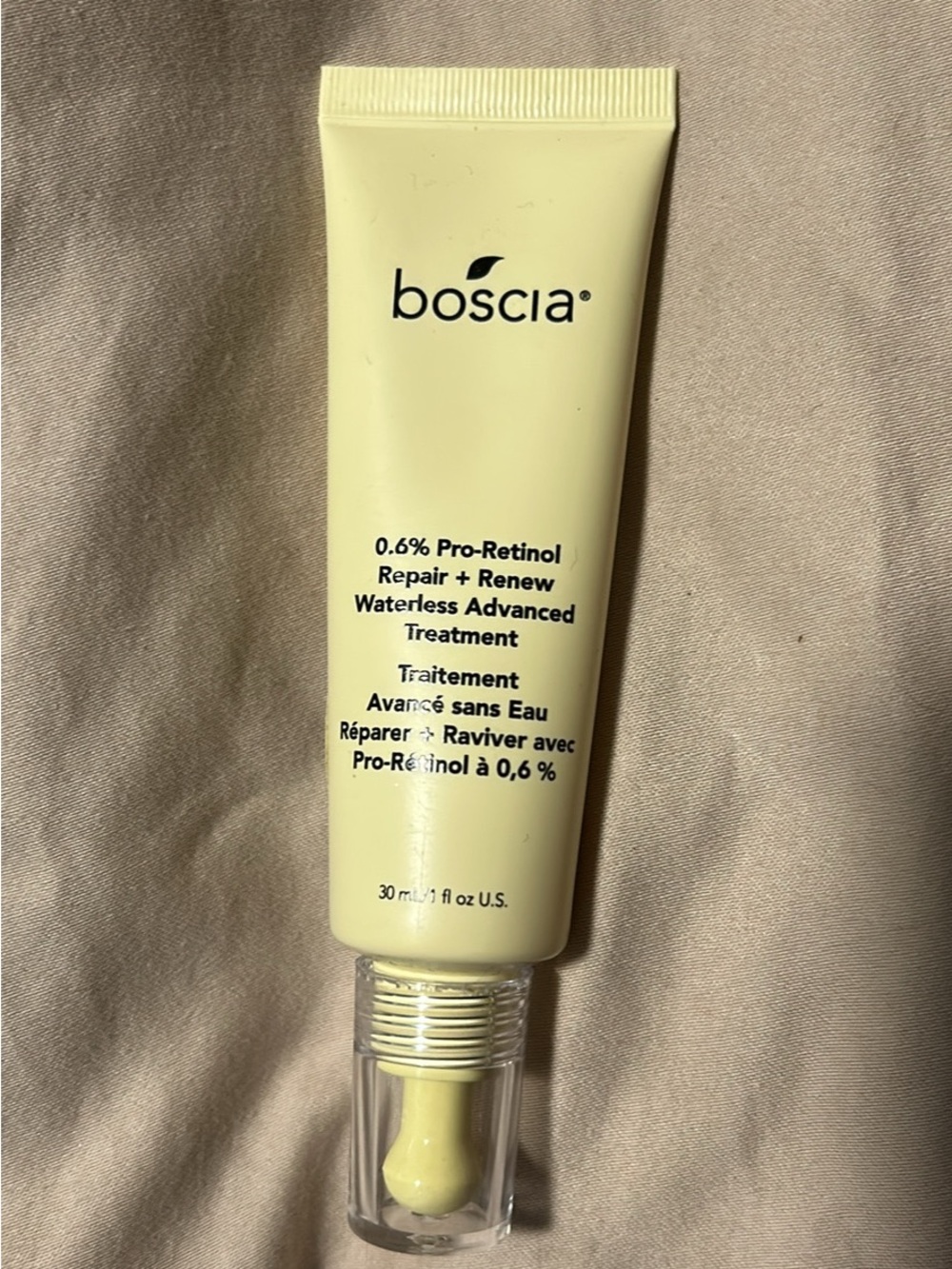 Boscia 0.6% pro-retinol repair and renew waterless advanced treatment for face.